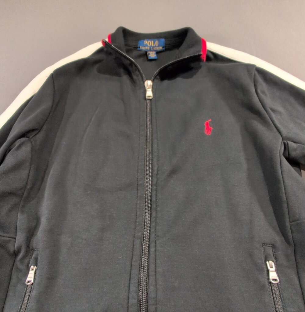 Polo Ralph Lauren Track Jacket Size M 10-12 Black Full Zip Pony Logo